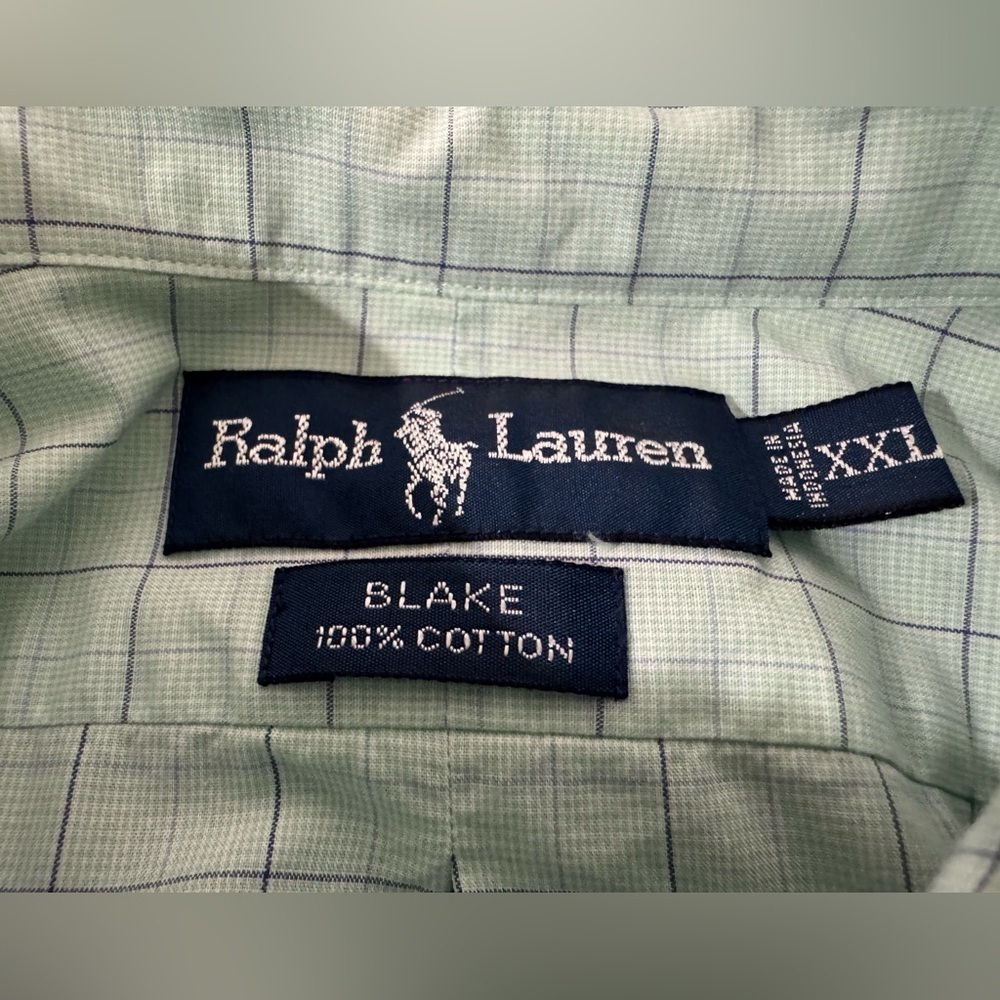 Ralph Lauren Blake 100% Cotton Short Sleeve Shirt Light Green Plaid Size XXL - Picture 7 of 8